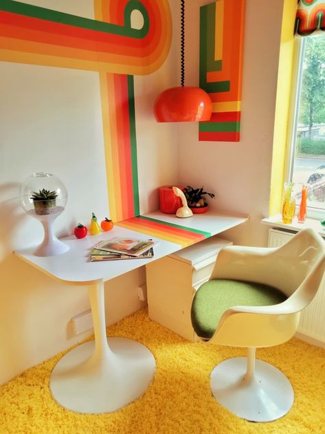 Manchester Apartment, Yellow Paint Color, 1970s Interior Design, Funky Bathroom, G Plan Sideboard, Art Deco Homes, 70s House, 1970s Decor, Retro Sideboard