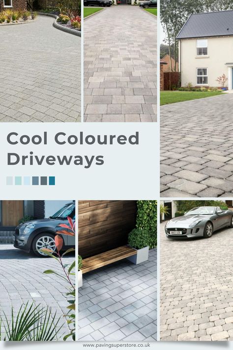 Cool Coloured Driveways Grey Driveway Pavers, Grey Paving Driveway, Grey Pavers, Paving Driveway, Block Paving Driveway, Driveway Blocks, Grey Paving, Paving Ideas, Coloured Grout