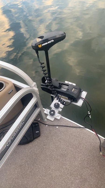 Ride Restyle LLC Pontoon Trolling Motor, Boat Hacks, Jon Boat Project, Boat Grill, Bow Mount Trolling Motor, Trolling Motor Mount, Pontoon Boat Accessories, Deck Supports, Half Doors