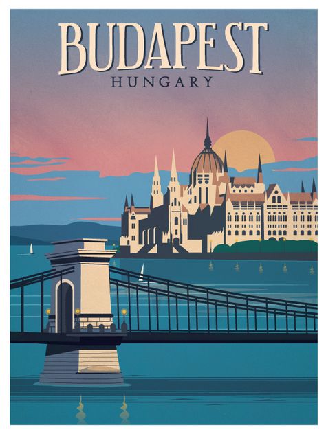 Travel Poster - Budapest - Hungary. Budapest Poster, Posters Decor, Peisaj Urban, Hungary Travel, Postal Vintage, Travel Vintage, Retro Travel Poster, Voyage Europe, Budapest Hungary