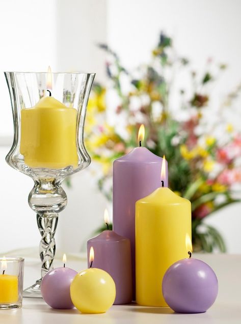 Lavender Baby Showers, 25th Anniversary Party, Lavender Decor, Lavender And Lemon, Purple Candles, Yellow Cottage, Yellow Party, Purple Vibe, Yellow Theme