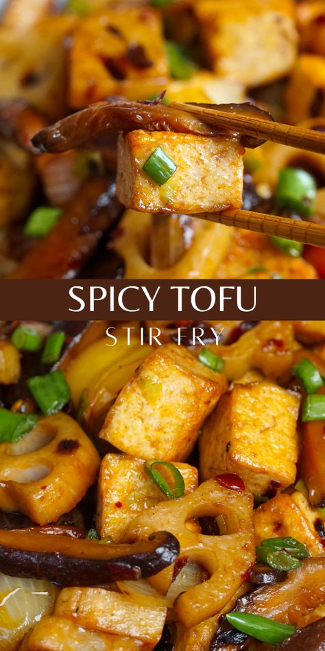 Malaysian Tofu Recipes, Spicy Tofu Stir Fry, Chinese Fried Tofu, Tofu Shrimp Recipes, Tofu Mushroom Stir Fry, Stir Fry Tofu Recipes, Vietnamese Tofu Recipes, Tufo Recipes Tofu, Saute Tofu