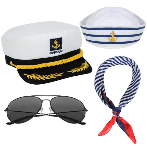 PRICES MAY VARY. Funny Theme Party Accessories: this stylish party hat is suitable for sailing-themed parties, and can be worn with your friends and family when you are traveling at sea. You can decorate your head with these sailor hats to enjoy the party better. Widely Used: these sailor & captain costume accessories are suitable for Halloween costumes, sailor themes party, nautical boat parties, cruises, vacations, fishing, sailing, pretend games, theater performances, etc., and you can decora Scarf Sunglasses, Rock Costume, Captain's Hat, Captain Costume, Yacht Rock, Captain Cap, Navy Costume, Sailor Cap, Boat Captain