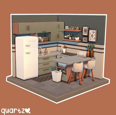 Sims 4 Small Living Room, Living Room And Kitchen Together, Small House Kitchen Ideas, Small House Kitchen, Ts4 Lots, Sims Room, Sims 4 Houses Layout, Tiny House Living Room, Sims 4 Kitchen