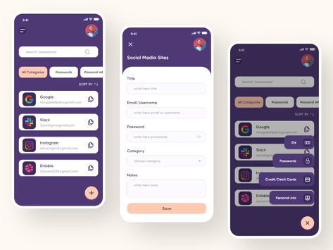 Password Manager App, Apps Ideas, Mobile App Templates, Android App Design, Mobile App Design Inspiration, Password Manager, App Template, App Design Inspiration, Mobile App Ui