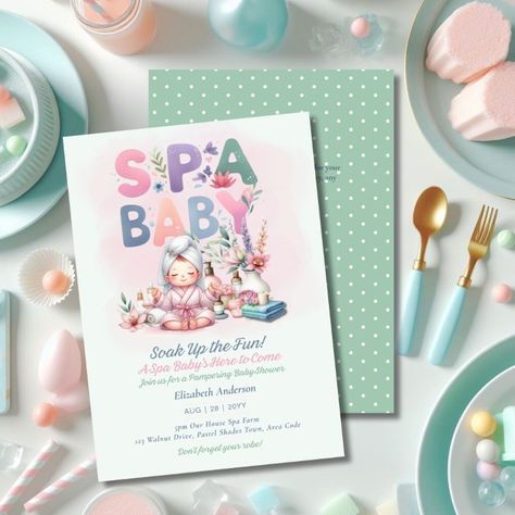 Mint Green Invitation, Pamper Day, Baby Shower Gift Favors, Pamper Days, Green Invitation, Relaxation Station, Cucumber Slices, Mini Spa, Themed Decorations