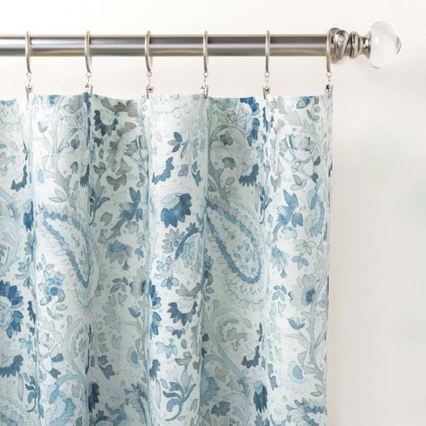 Ines Linen Blue Curtain Panel Linen Drapery Panels, Watercolor Rendering, Dance Together, Linen Curtain Panels, Linen Drapery, Pine Cone Hill, Curtain Rod Hardware, Printed Linen Fabric, Blue Duvet