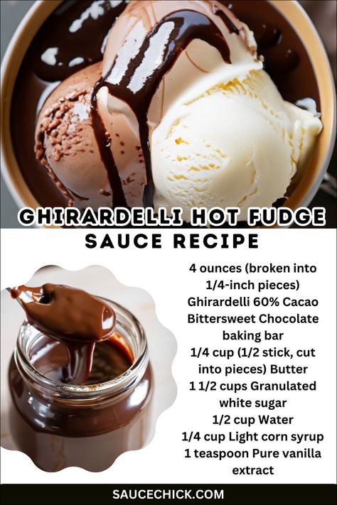 Ghirardelli Hot Fudge Sauce recipe Hot Fudge Sauce Recipe, Fudge Sauce Recipe, Hot Chocolate Fudge, Hot Fudge Sauce, Hot Sauce Recipes, Ghirardelli Chocolate, Gourmet Desserts, No Bake Bars, Fudge Sauce