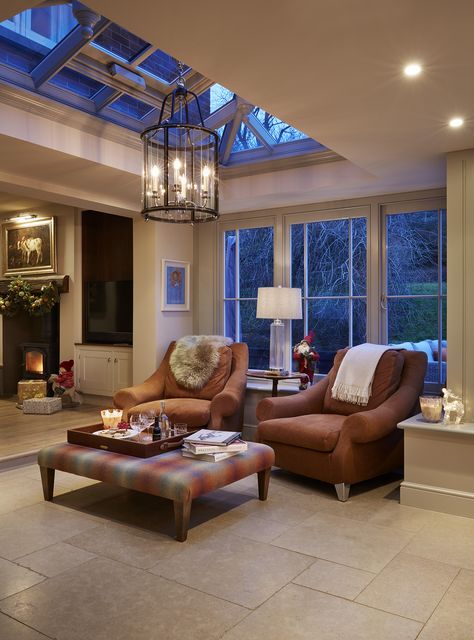 Garden Room Lighting, Lantern Roof Light, Orangery Interior, Conservatory Lighting, Kitchen Orangery, Orangery Extension, Westbury Gardens, Garden Room Extensions, Room Extensions