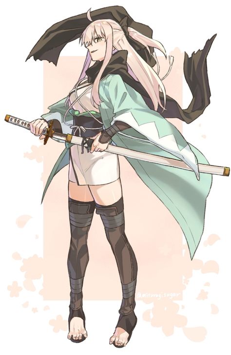 Fate Okita Souji, Fate Okita, Okita Souji Fate, Female Swordsman, Okita Souji, Cybergoth Anime, Arm Guards, Japanese Clothes, White Kimono