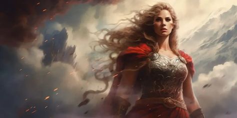 Thrud Goddess, Thor Wife, Asgard Aesthetic, Norse Goddesses, Thor's Daughter, Nordic Gods, Powerful Goddess, Goddess Aesthetic, Norse Goddess