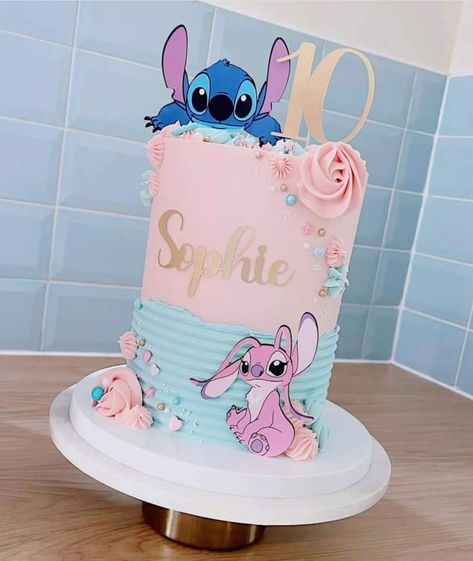 Angel Stitch Cake, Stitch Disney Cake, Angel And Stitch Cake, Lilo And Stitch Cake Ideas, Stitch Cake Girl, Stitch Torte, Stitch And Angel Birthday Cake, Stitch Cake Design, Stitch Birthday Cake For Girl