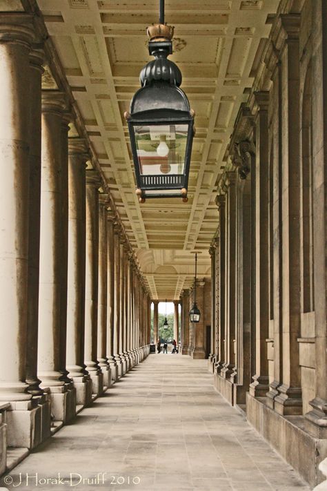 Colonnade at the Old Royal Naval College, Greenwich..."The King's Speech" Old Royal Naval College London, Old Royal Naval College, University Of Greenwich, Greenwich London, King's Speech, Going Back To College, Cutty Sark, St Pauls Cathedral, White Building