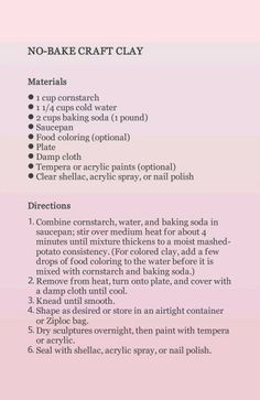 No-Bake Craft Clay Recipe - Cornstarch + Baking Soda Clay Recipe Oven Bake, Homemade Polymer Clay Recipe, Diy Modeling Clay Crafts, Oven Bake Clay Recipe, Diy Oven Bake Clay Recipe, Diy Foam Clay, Homemade Clay Ornaments, No Bake Clay, Air Dry Clay Recipe