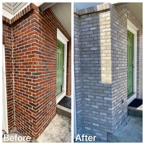 Stained Brick, Brick House Exterior, Red Brick Exteriors, Painted Brick Exteriors, Painted Brick House, Exterior House Remodel, Home Exterior Makeover, Brick Exterior House, Exterior Paint Colors For House