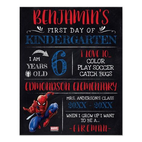 Spider-Man First or Last Day of School Poster  #FirstDayofSchool #FirstDayofPreSchool #FirstDayofKindergarten #Spiderman #Marvel Spider Man Web, Last Day Of School Sign, Spiderman Gifts, School Preparation, Drawing Poster, School Poster, School Chalkboard, Chalkboard Designs, Scratch Paper