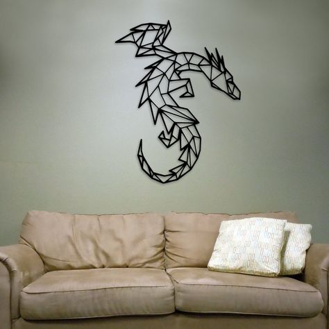 ⚡️Metal Dragon Wall Art, Geometric Wall Art, Dragon Wall Hangig, Geometric Dragon Livingroom Wall Art, Above Bed Decor    Sizes:  - 12 inches        - 18 inches    - 30 inches       - 36 inches               🛠 Material : 2mm. Steel. Light and robust. (Steel produced with high quality.) 🌈 Color : Black Paint. 🌈 Paint : Powder Coated Hammered copper powder coated; made for indoor and outdoor. 📦 Packaging : Sturdy box suitable for gift. FAQ ✅ Where is your workplace? I am in Bursa/Turkey ✅ Ship Dragon Wall Decor, Dragon Bedroom Decor, Dragon Bedroom Ideas, Dragon Themed Bedroom, Dragon Room Decor, Netherlands House, Dragon Wall Mural, Dragon Bedroom, Geometric Dragon