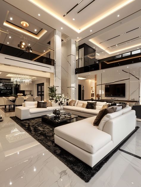 High Ceiling Living Room, Entrance Decoration, Luxury Houses Mansions, Black And White Living Room, House Interior Design Styles, Sunken Living Room, Mansion Interior, Home Entrance, Luxury Homes Dream Houses