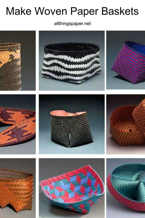 Via The Art of Contemporary Woven Paper Basketry, expert basket maker Dorothy McGuinness walks you through the process. Woven Paper Basket, Paper Basket Weaving, Paper Baskets, Contemporary Baskets, Paper Sculptures, Paper Basket, Woven Paper, Paper Sculpture, New Release