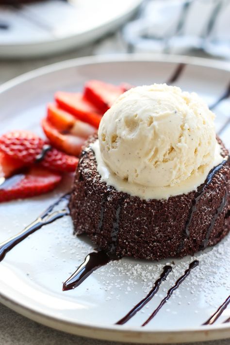 Molten Chocolate Lava Cake - An elegant and delicious dessert that is perfect for Valentine's Day, or any day! Warm, rich, decadent chocolate cake with a gooey lava filling in the middle, topped with vanilla ice cream. #lavacake #chocolate #cake #molten #chocolatecake #dessert #sweets #Valentines #ValentinesDay #recipe #joyousapron Chocolate Lava Cake Recipe, Cake And Ice Cream, Molten Chocolate Lava Cake, Lava Cake Recipes, Molten Lava Cakes, Molten Chocolate, Cake Chocolat, Decadent Chocolate Cake, Chocolate Lava