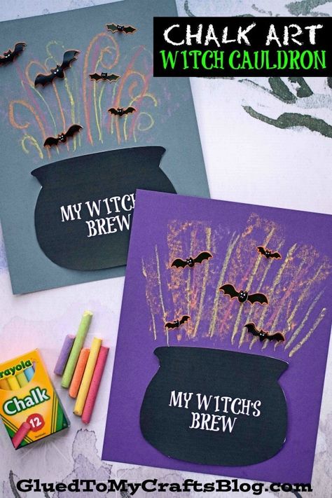 #gluedtomycrafts What will you create this Halloween season with your child? Hopefully you will consider our latest Chalk Art Witch Cauldron kid craft idea! It's simply scary-good craft fun! Enjoy brewing up your own witch's brew with just paper, chalk and some "batty" friends! Halloween Lesson Plans, Halloween Crafts Preschool, Halloween Kindergarten, Halloween Sensory, Witch Cauldron, Art Witch, October Crafts, Fall Arts And Crafts, Halloween Arts And Crafts