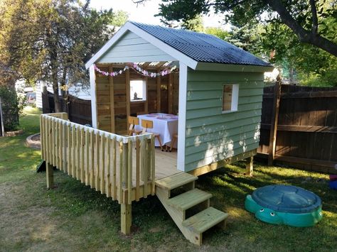 Backyard Playhouse Turning A Shed Into A Playhouse, Shed Turned Playhouse, Daycare Outdoor, Hunter Birthday, Childrens Garden, Pallet Playhouse, Outdoor Improvements, Play Area Backyard, Backyard Playhouse