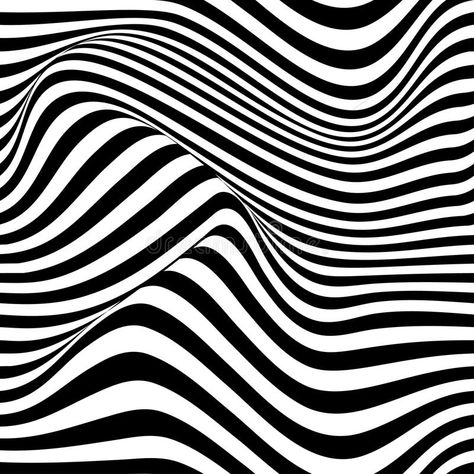 Abstract vector seamless op art pattern with waving curling lines. Monochrome graphic black and white ornament. Striped repeating texture vector illustration Op Art Black And White, Black And White Lines Pattern, Line Graphic Pattern, Black And White Graphic Art, Bridget Riley Op Art, Black And White Texture, Graphic Black And White, Optical Illusion Drawing, Selfie Wall