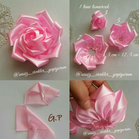 Diy Beautiful Ribbon Rose 20F Satin Flowers Diy, Ribbon Flowers Bouquet, Ribbon Flowers Diy, Diy Lace Ribbon Flowers, Ribbon Flower Tutorial, Diy Hair Accessories Ribbon, Diy Flores, Ribbon Embroidery Tutorial, Ribbon Crafts Diy