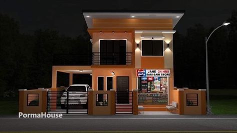 House With Store Design, Small House Exteriors, Grocery Store Design, 2 Storey House Design, Small Room Design Bedroom, Mini Store, Tiny House Loft, Simple House Design, House Arch Design