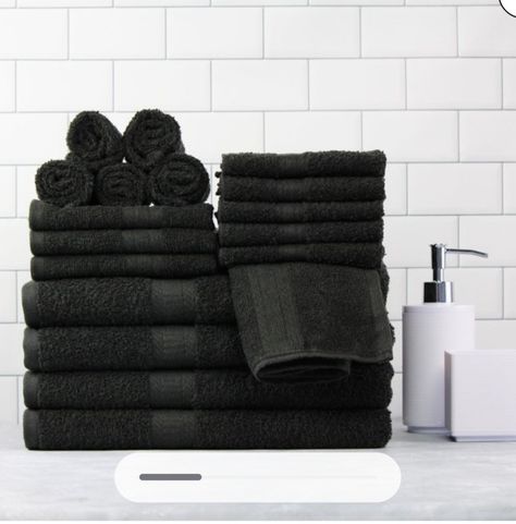 Bathroom Accessories Sets Black, Black Bathroom Decor, Striped Bath Towels, Black Bathroom Accessories, Future Apartment Decor, Towel Sets, Black Towels, Bath Set, Apartment Bathroom