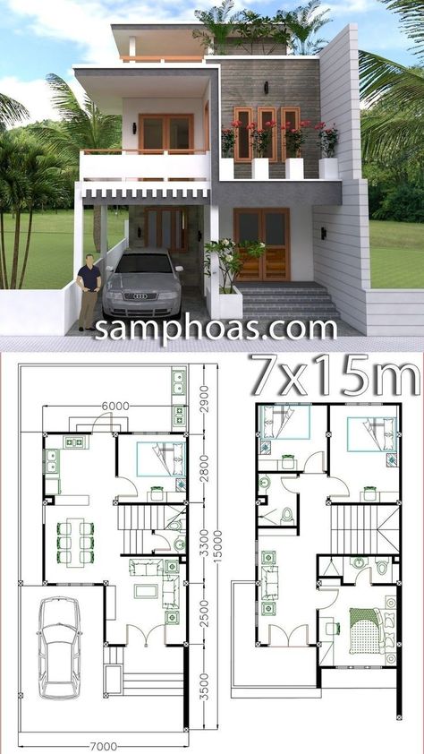 #fiverrseller #fiverr #freelancer #upwork #architect #architecturedesign #architecture #autocad #sketchup #modernhouse #exteriordesign #interiordesign #housedesign #floorplans #kitchendesign #bedroomdesign #canadahouse #americahousedesign #craftsman #craftsmanhome #homelayout #sketchuplayout #3ddesign #landscapedesign #civilengeneering Two Story House Design, 2 Storey House Design, Two Story House, Casa Country, Duplex House Plans, Simple House Design, Narrow House, House Construction Plan, House Layout Plans