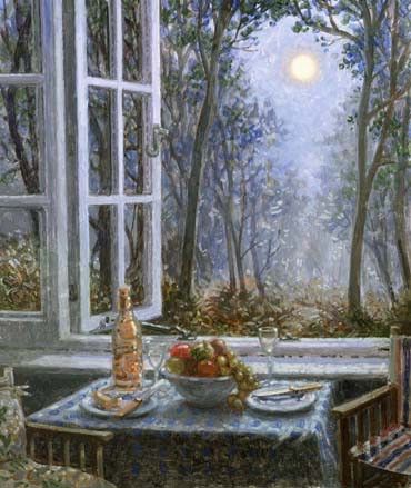 Moonlight ~ Stephen Darbishire Stephen Darbishire, Helen Warlow, Colourful Artwork, Early Riser, Creation Photo, Farm Houses, Looking Out The Window, The Full Moon, Window View