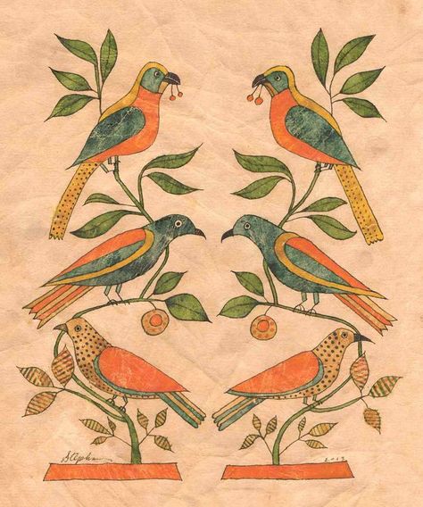 Fraktur Art, Bird In Hand, German Folk, Pennsylvania Dutch, Bird Motif, German Art, Primitive Folk Art, Colonial Williamsburg, American Folk Art