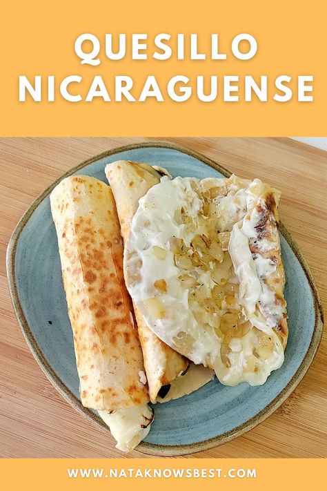 Quesillo Nicaraguense is a warm rolled tortilla with a soft white creamy cheese center, topped with pickled onions, crema and a pinch of salt. Served in a bag for travel and maximum absorption. It's the epitome of Nicaraguan Street Food! Quesillo Recipe, Cheesy Tortilla, Nicaraguan Food, Fun Foods To Make, Hispanic Dishes, Clean Dinner Recipes, South American Recipes, Moms Cooking, White Cheese