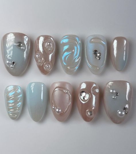 Nails Press On, Douyin Nails, Ocean Nails, Orchid Nails, Coquette Nails, 3d Nail Designs, Nail Board, Colorful Nail, Summery Nails