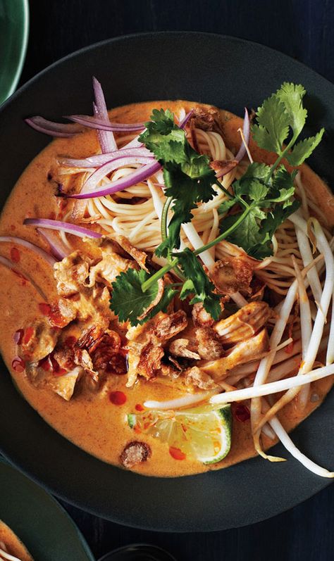 A simple curry paste gives this northern Thai–inspired soup surprising depth of flavor. Asparagus Curry, Chicken Khao Soi, Chef Jet Tila, Csa Box, Khao Soi, Plats Healthy, Thai Dishes, Collard Greens, Curry Recipe