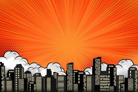 Free vector gradient comic book city bac... | Free Vector #Freepik #freevector #background #city #illustration #gradient Illustration Gradient, Comic Book Background, Comic City, Background City, Book City, Background Orange, Vector Gradient, Book Background, Orange City