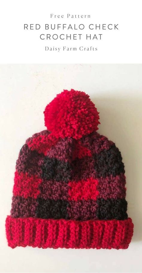 Crochet Baby Headband Free Pattern, Check Crochet, Free Form Crochet, Little Hats, Plaid Crochet, Baby Headbands Crochet, Red Buffalo Check, Crochet Hat Free, Mode Crochet