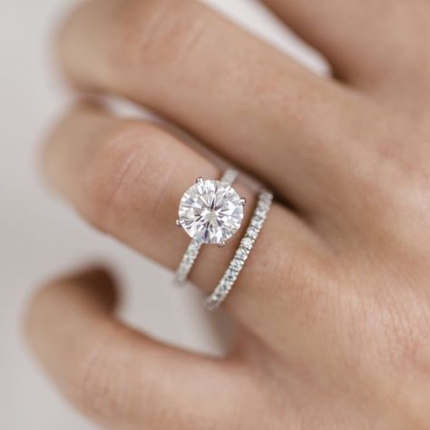 Minimalist Wedding Ring, Round Moissanite Engagement Ring, Future Engagement Rings, Engagement Ring For Her, Moissanite Engagement Ring Solitaire, Wedding Vision, Gold Solitaire Ring, Moissanite Diamond Rings, Pave Engagement Ring