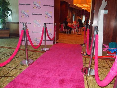 Rockstar | CatchMyParty.com Pageant Party Ideas, Pink Carpet Event, Pink Hollywood Theme Party, Rock Star Party Decorations, Pink Red Carpet, Red Carpet Theme Party, Pink Brunch, Homecoming Decorations, Rockstar Party