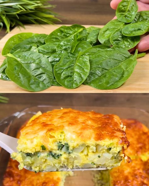 Spinach and Cheese Bake - Greenku Recipes Egg Skillet, Monte Cristo Sandwich, Spinach Egg, Croutons Homemade, Fresh Spinach, Healthy Ingredients, Spinach Recipes, Dessert Salads, Spinach Leaves