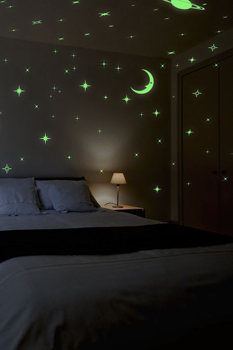 Stars & Moons 300 Stars Decal Star Room Aesthetic, Dark Starry Night, Green Wall Stickers, Art Glow, Wall Sticker Art, Cool Kids Bedrooms, Kids Bedroom Walls, Modern Kids Bedroom, Orange Home Decor