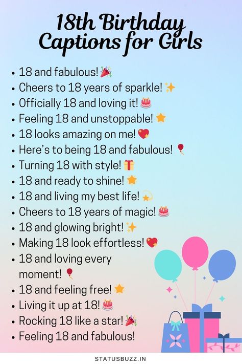 100 Best 18th Birthday Captions - StatusBuzz 18th Bday Quotes, 18th Captions Instagram, 18th Bday Captions Instagram, Captions For 18th Birthday Post, Captions For Birthday Posts, Quotes For 18th Birthday, 18th Birthday Captions, Birthday Caption For Brother, Birthday Captions Funny