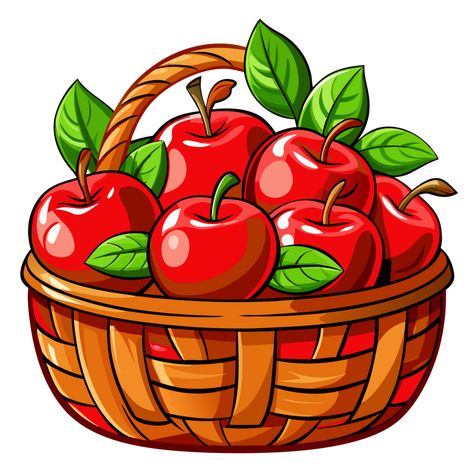 Red Apples in Wicker Basket Flat Illustration Item Basket Of Apples Clipart, Apple Basket Drawing, Apples Drawing, Fruits In A Basket, Apples In A Basket, Apple Clipart, Apple Drawing, Apple Png, Apple Illustration