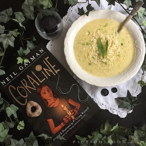 Coraline's father stopped working and made them all dinner.            Coraline was disgusted. "Daddy," she said, "you'v... Movie Inspired Recipes, Fiction Food, Leek Potato Soup, Leek Potato, Mango Milkshake, Leek And Potato, Potato Stew, Geek Food, Potato Leek Soup