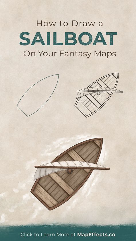 How to draw a wood sailboat on your fantasy maps for your next rpg campaign or novel Fantasy Map Compass Drawing, How To Draw Fantasy Maps, How To Draw A Fantasy Map, Imaginary Maps Drawings, How To Make A Fantasy Map, Fantasy City Maps, Draw A Sailboat, Fantasy Map Art, Map Drawing Art