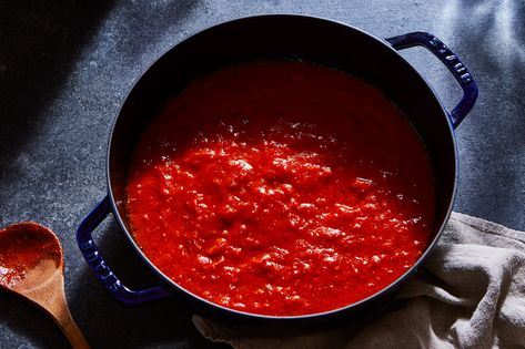 This is the simplest of all sauces to make, and none has a purer, more irresistibly sweet tomato taste. I have known people to skip the pasta and eat ... Onion Butter, Marcella Hazan, Eggplant Caponata, Italian Recipes Easy, Italian Appetizers, Cooking For Beginners, Easy Italian, Red Sauce, Italian Cooking