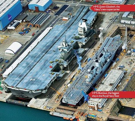 HMS Queen Elizabeth is being built in sections, which are then transported by sea to the Number 1 Dock at Rosyth, just north of Edinburgh, to be welded together British Aircraft Carrier, Hms Prince Of Wales, Hms Illustrious, Royal Navy Aircraft Carriers, Hms Queen Elizabeth, Navy Carriers, Royal Navy Ships, Navy Aircraft Carrier, Aircraft Carriers