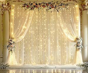 20ft X 10ft Champagne Tulle Wedding Backdrop Curtains with Lights String 4 Panels Sheer Photo Booth Props Backdrop Curtains for Parties Birthday Event Photo Shoot Background Wall Home Decorations Curtains With Lights, Photo Shoot Background, Sheer Backdrop, Shoot Background, Tulle Backdrop, Backdrop Curtains, Wedding Anniversary Decorations, Baby Shower Photo Booth, Baby Shower Photography