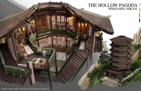 ArtStation - The Hollow Pagoda The Old Gods, Old Gods, Wood Steps, The Hollow, Song Dynasty, In The Mountains, Old Things, Cabin, House Styles